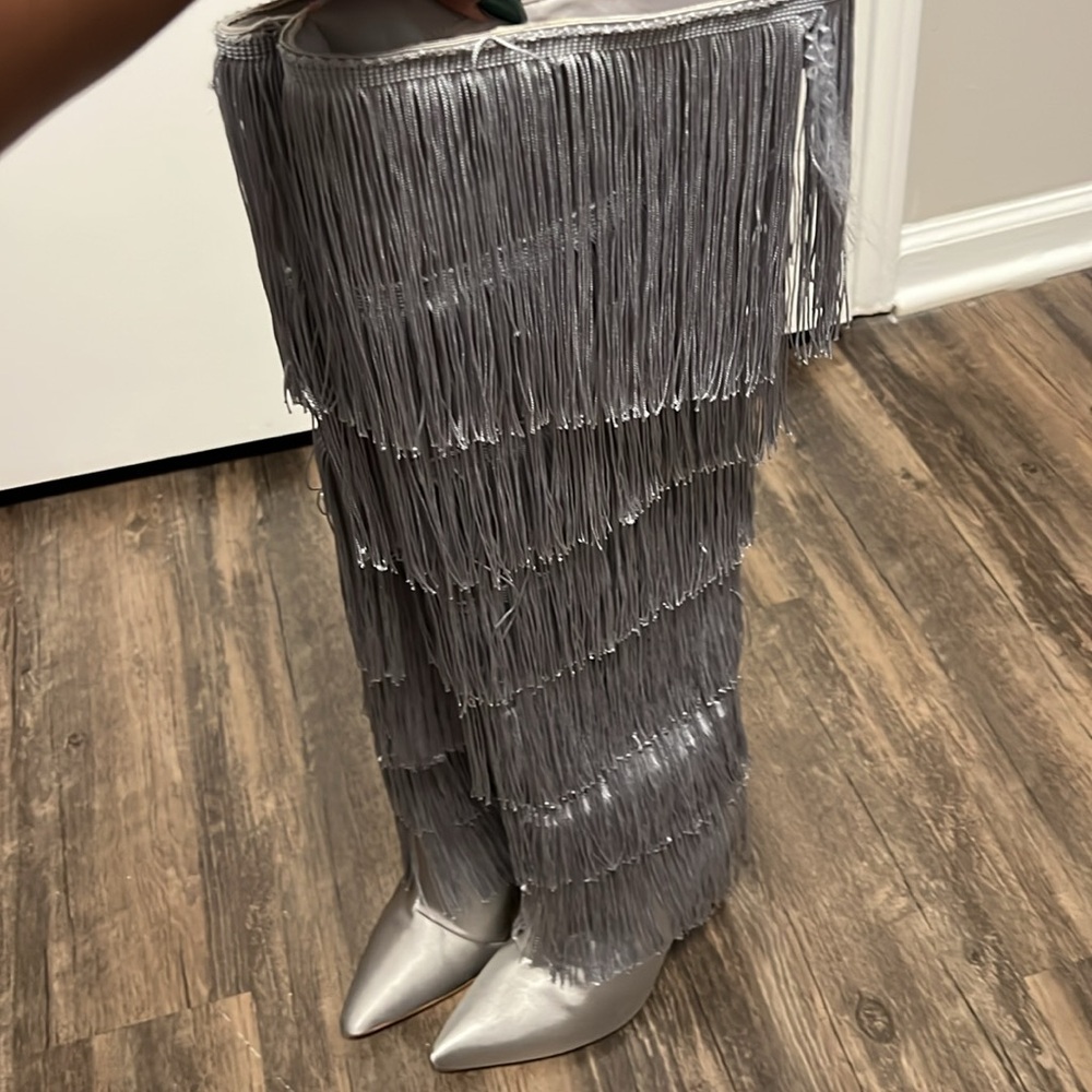 New: Knee High Silver Fringe Boots